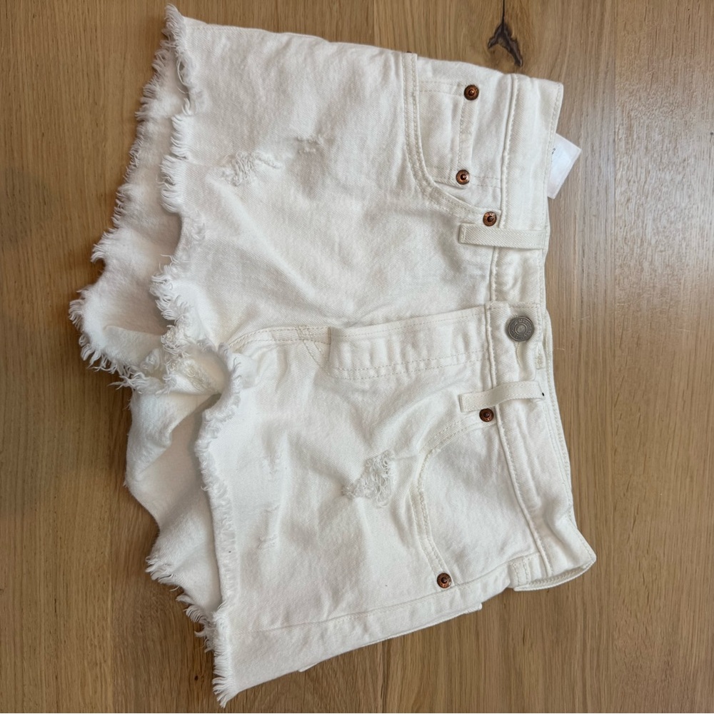 Women's White Distressed Denim Shorts